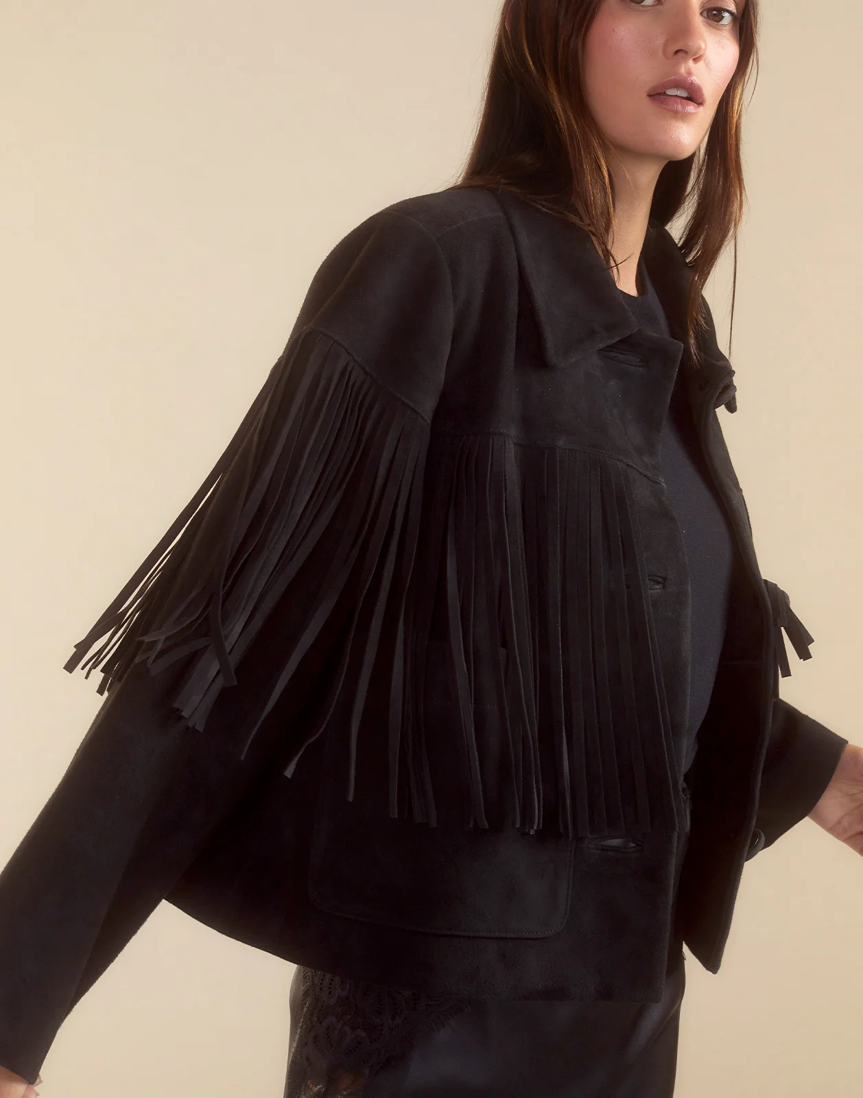 Carrie Cropped Fringe Suede Jacket - Image 3