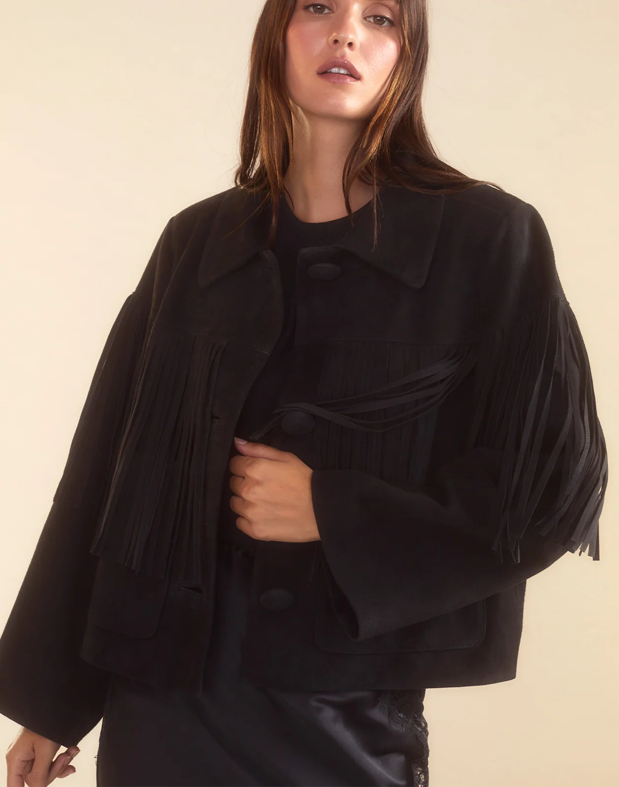 Carrie Cropped Fringe Suede Jacket - Image 6