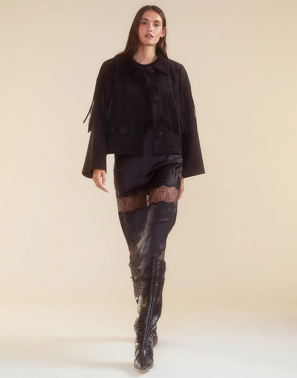 Carrie Cropped Fringe Suede Jacket - Image 8