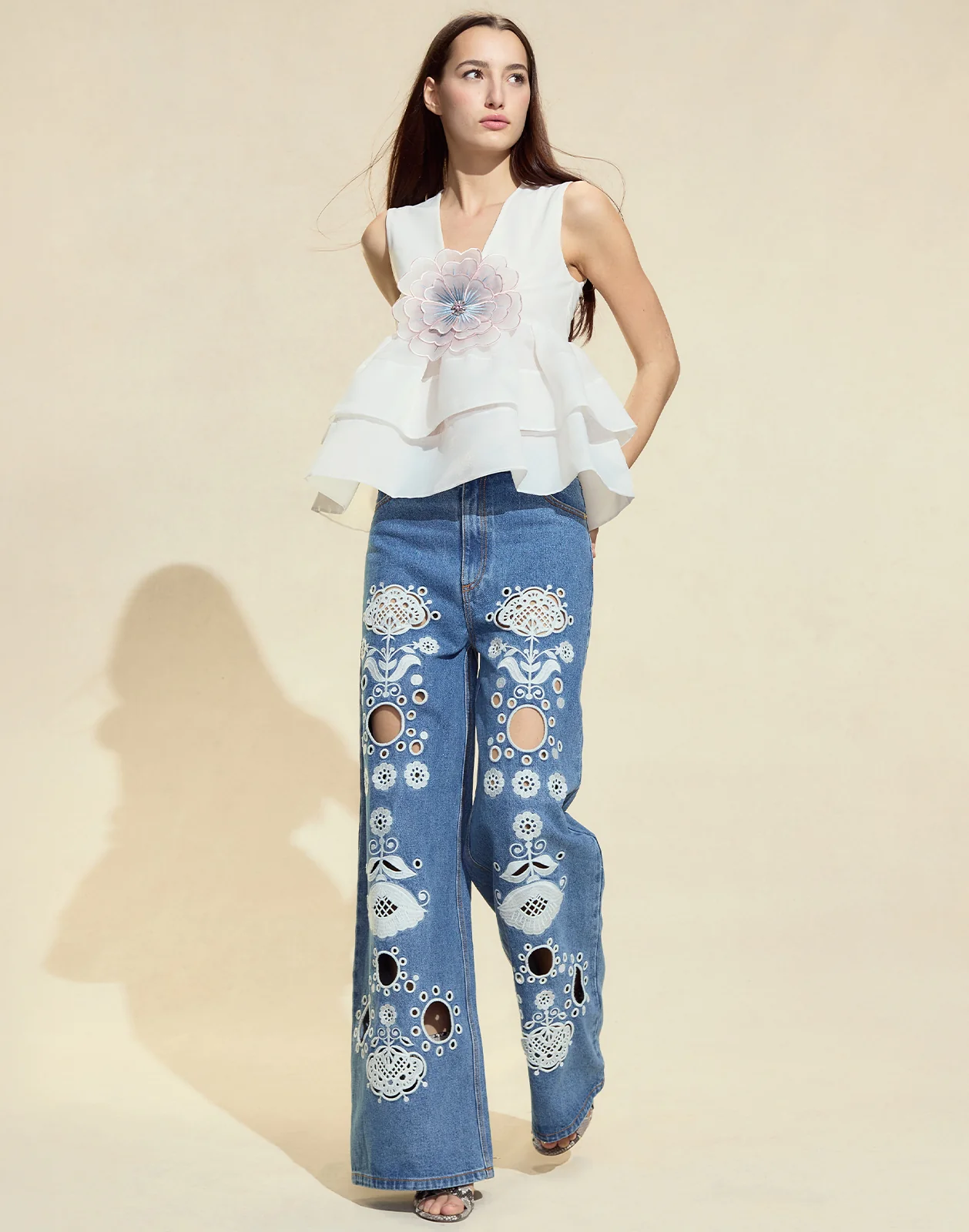 Embroidered Wide-leg Jean - Image 3