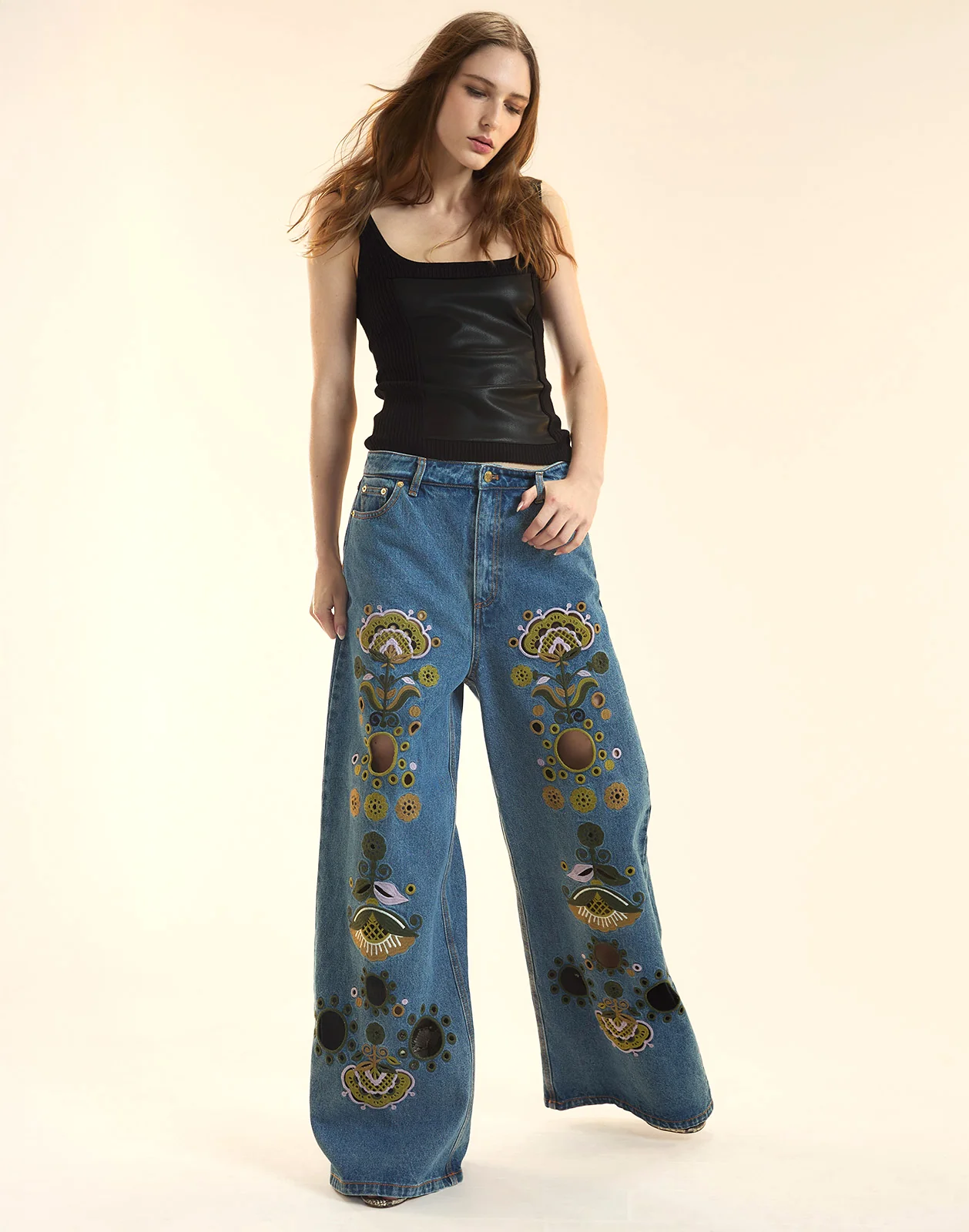 Embroidered Wide-leg Jean - Image 4