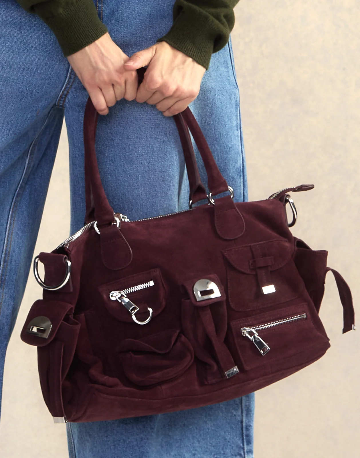 Suede Cargo Pocket Shoulder Bag - Image 6